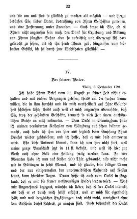 IV. An seinen Vater.