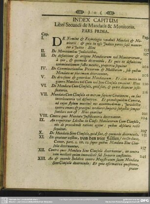 Index Capitum Libri Secundi de Mandatis & Monitoriis