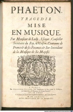 PHAËTON, TRAGEDIE MISE EN MUSIQUE