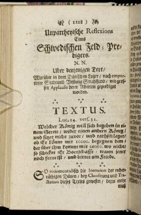 Unpartheyische Reflexions Eines Schwedischen Feld-Predigers.