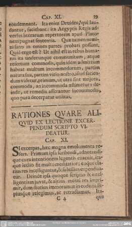 Rationes Quare Aliquid Ex Lectione Excerpendum Scripto Videatur. Cap. XI.