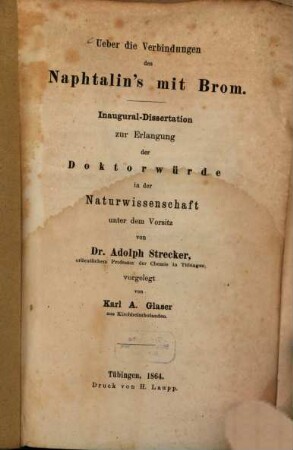 Ueber die Verbindungen des Naphtalin's mit Brom : Inaug. Diss.