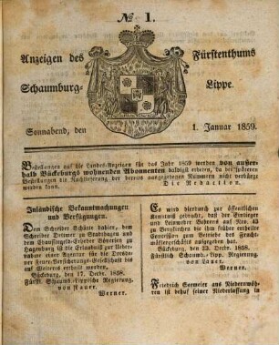 Anzeigen des Fürstenthums Schaumburg-Lippe. 1859, 1859