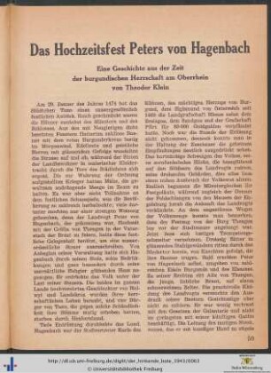 Das Hochzeitsfest Peters von Hagenbach.