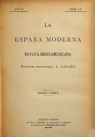 La España moderna : revista ibero-americana. 55/57. 1893 = Jg. 5