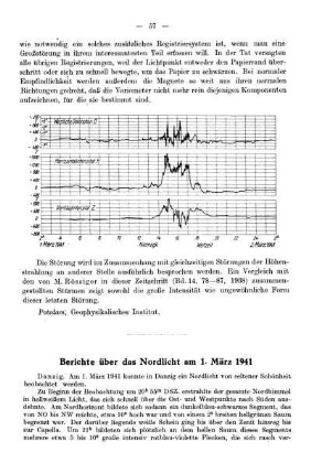 Berichte über das Nordlicht vom 1. März 1941