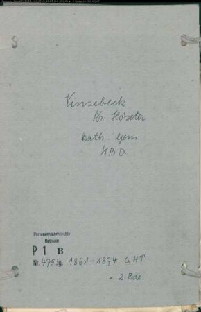 Kirchenbuchduplikat der katholischen Gemeinde Vinsebeck, Kreis Höxter (GHT 1861-1874) (Gemeinde: Katholische Gemeinde Vinsebeck)