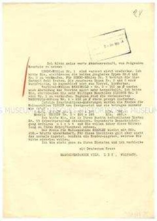 Geschäftsbrief an die Vertriebs-Filialen