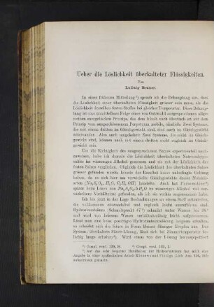 Ueber die Löslichkeit überkalteter Flüssigkeiten.