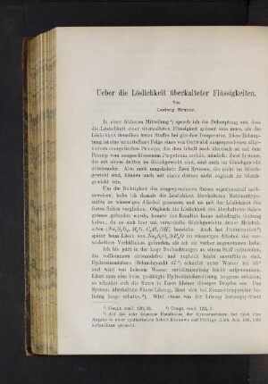 Ueber die Löslichkeit überkalteter Flüssigkeiten.