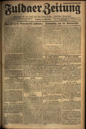 Erste Ausgabe vom Sonntag, den 14. Juni 1925.