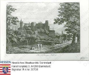 Heidelberg, Schloss / Ansicht mit Bildlegende / Widmungsblatt von Carl von Vrints-Trauenfeld, stud.jur. und cameral., Burschenschafter, für Heinrich Freiherr v. Gagern (1799-1880), dat. Göttingen, 25. August 1817