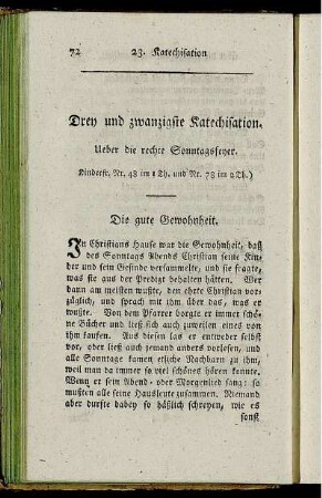Drey und zwanzigste Katechisation. Ueber die rechte Sonntagsfeyer.