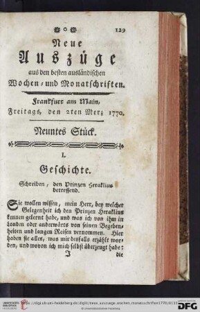 (Neuntes Stück. Freitags, den 2ten Merz 1770 - Dreyzehntes Stück. Freitags, den 30ten März 1770)