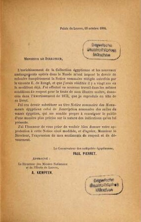 Description sommaire des salles du Musée Égyptien