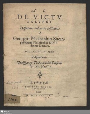 De Victv Salvbri Disputatio ordinaria instituta