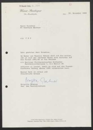 Brief an Eberhard Wächter, 30.11.1990