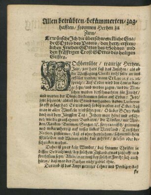 Allen betrübten/ bekümmerten/ zaghafften/ frommen Hertzen zu Zion ...