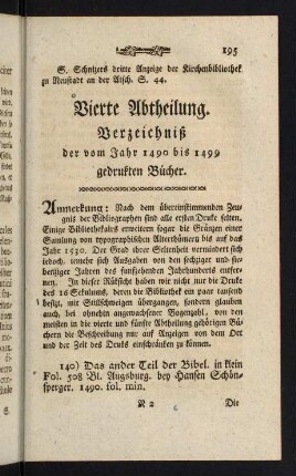 195-272, Vierte Abtheilung. Verzeichnis der vom Jahr 1490 bis 1499 gedrukten Bücher