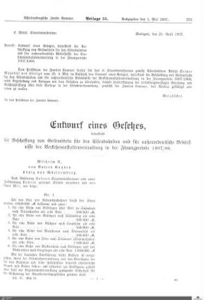 Entwurf eines Gesetzes zur Beschaffung von Geldmitteln für den Eisenbahnbau