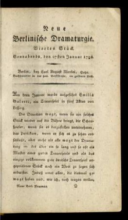 Viertes Stück. Sonnabends, den 27sten Januar 1798