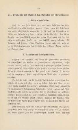 VII. Fabrikation und Vertrieb von Metallen und Metallwaaren.