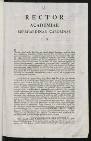 Rector Academiae Eberhardinae Carolinae L. S.