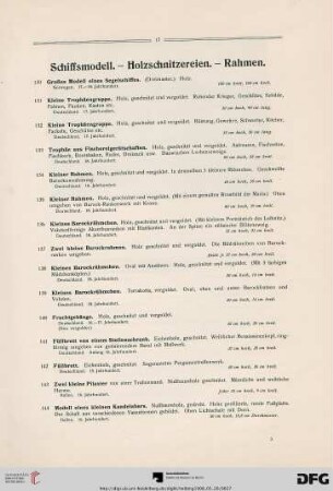 Schiffsmodell. – Holzschnitzereien. – Rahmen. (Nr. 130-144)