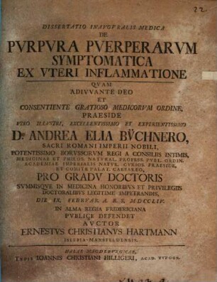 Diss. inaug. med. de purpura puerperarum symptomatica ex uteri inflammatione