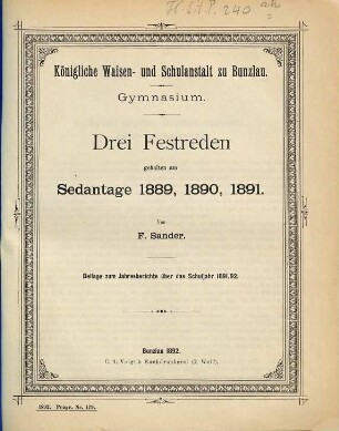 Jahresbericht : über das Schuljahr Ostern ... bis Ostern .... 1891/92 = Mikrofiche-Ausg.