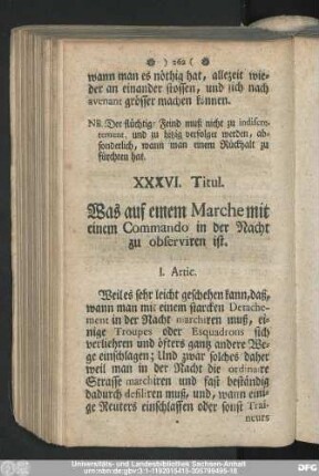 XXXVI. Titul. Was auf einem Marche mit einem Commando in der Nacht zu observiren ist.