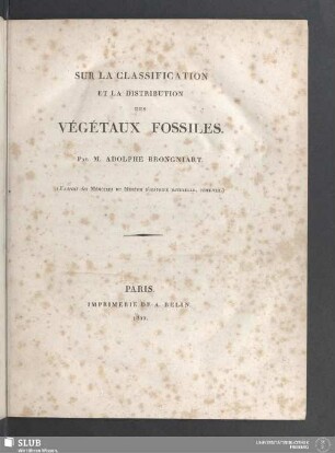 Sur La Classification Et La Distribution Des Végétaux Fossiles