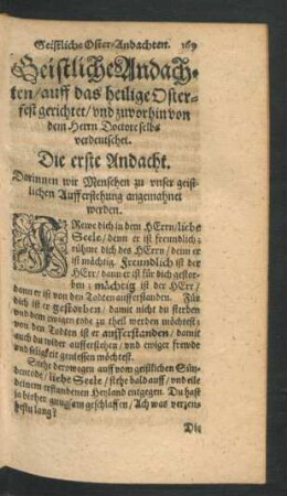 Geistliche Andachten/ auff das heilige Osterfest gerichtet