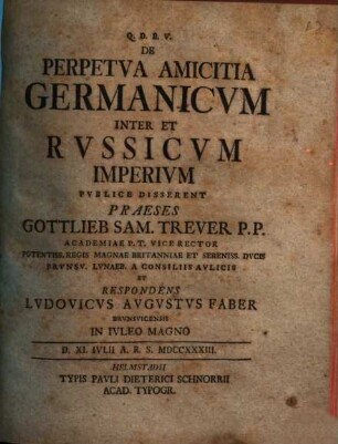 De Perpetva Amicitia Germanicvm Inter Et Rvssicvm Imperivm