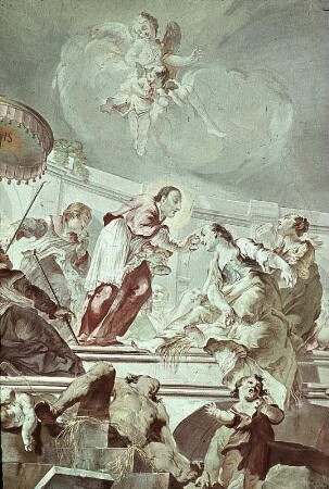 Der heilige Karl Borromäus spendet die Sakramente an die Pestkranken