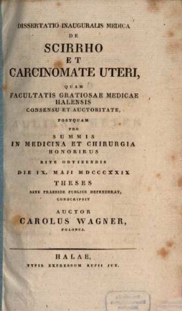 Diss. inaug. med. de scirrho et carcinomate uteri