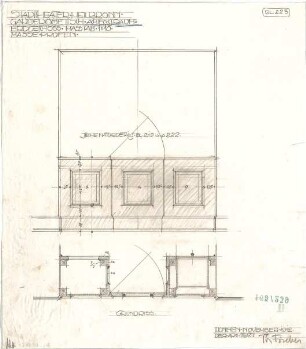 Fischer, Theodor; Heilbronn; Stadt-Theater - Garderobentisch im Achtecksraum EG (Grundriss, Ansicht)