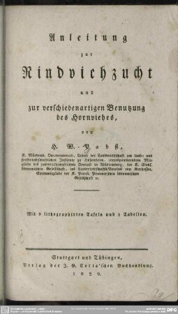 Anleitung zur Rindviehzucht und zur verschiedenartigen Benutzung des Hornviehes