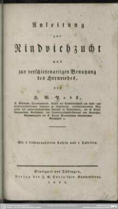 Anleitung zur Rindviehzucht und zur verschiedenartigen Benutzung des Hornviehes