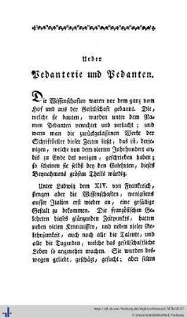 Ueber Pedanterie und Pedanten