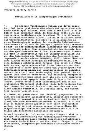 Wortbildungen im einsprachigen Wörterbuch