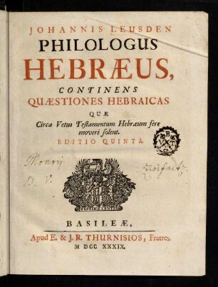 1r-440, Johannis Leusden Philologus Hebraeus, ...