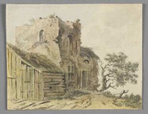 Verfallenes Haus mit strohgedecktem Stall