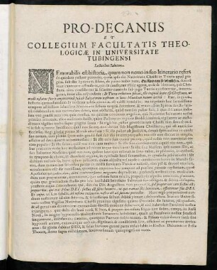 Pro-Decanus Et Collegium Facultatis Theologicae In Universitate Tubingensi Lectoribus Salutem