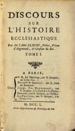 Discours Sur L'Histoire Ecclesiastique, 1