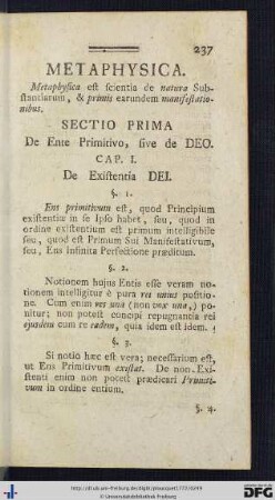 Sectio Prima. De Ente Primitivo, sive de Deo.