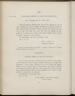 LIV. Annibal Iberti au duc de Mantoue. Valladolid, 23 novembre 1603