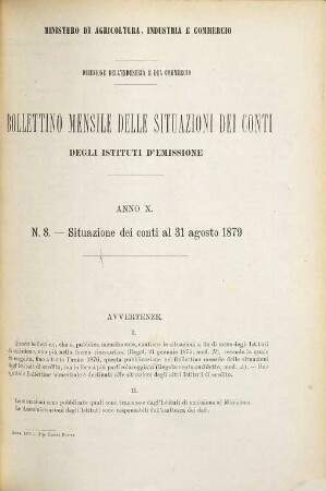 Bollettino mensile delle situazioni dei conti degli istituti d'emissione, 10. 1879