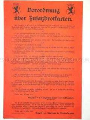 Maueranschlag: Verordnung über die Ausgabe von Zusatzbrotkarten