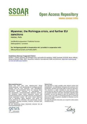Myanmar, the Rohingya crisis, and further EU sanctions